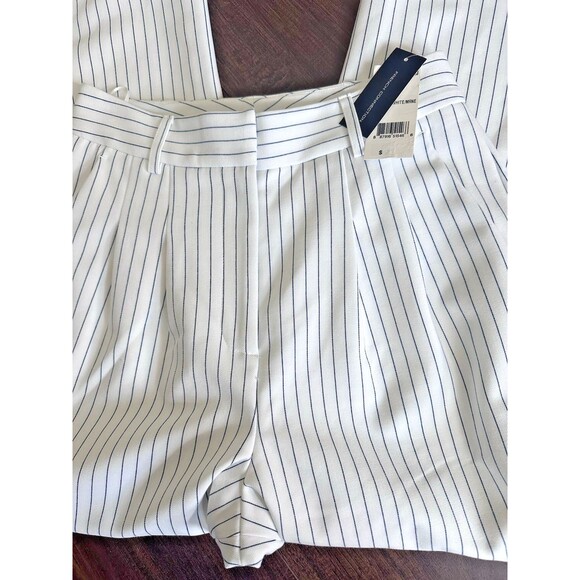 FRENCH CONNECTION Women's Whisper Pinstripe Pleated Wide Leg Pants White Navy 2 - Picture 13 of 16